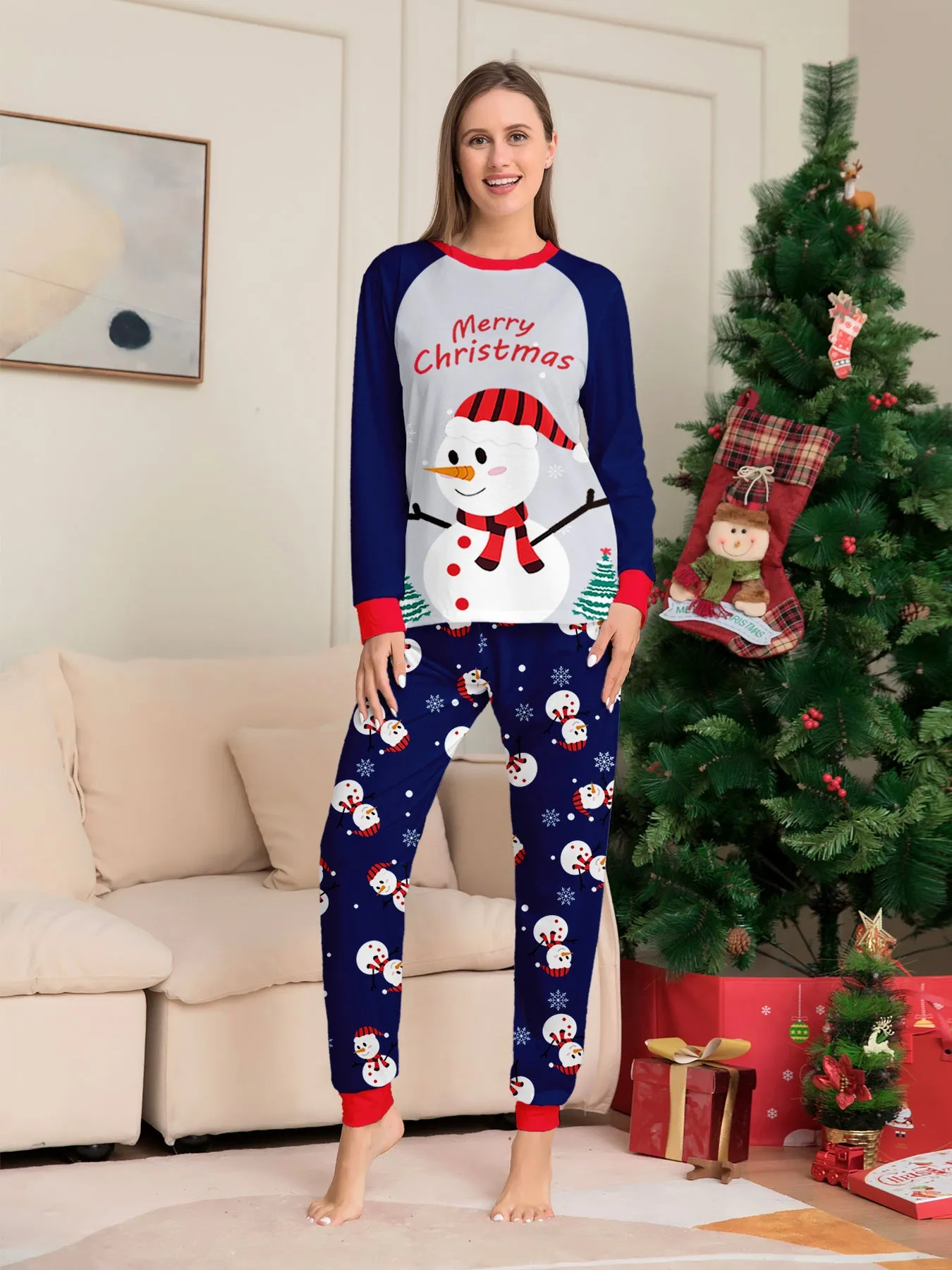 Family Parent-Child White Snowman Christmas Pajamas Set