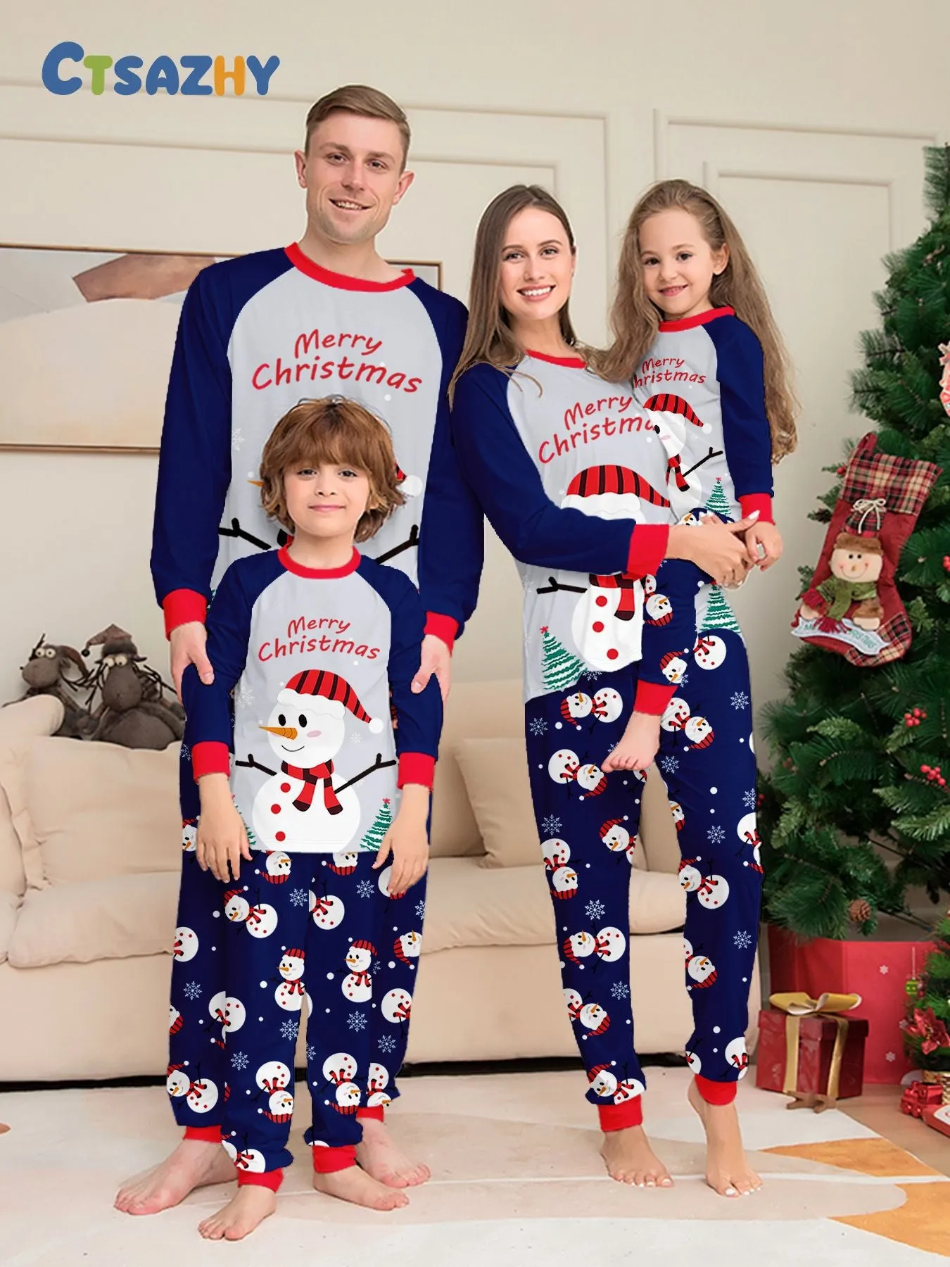 Family Parent-Child White Snowman Christmas Pajamas Set