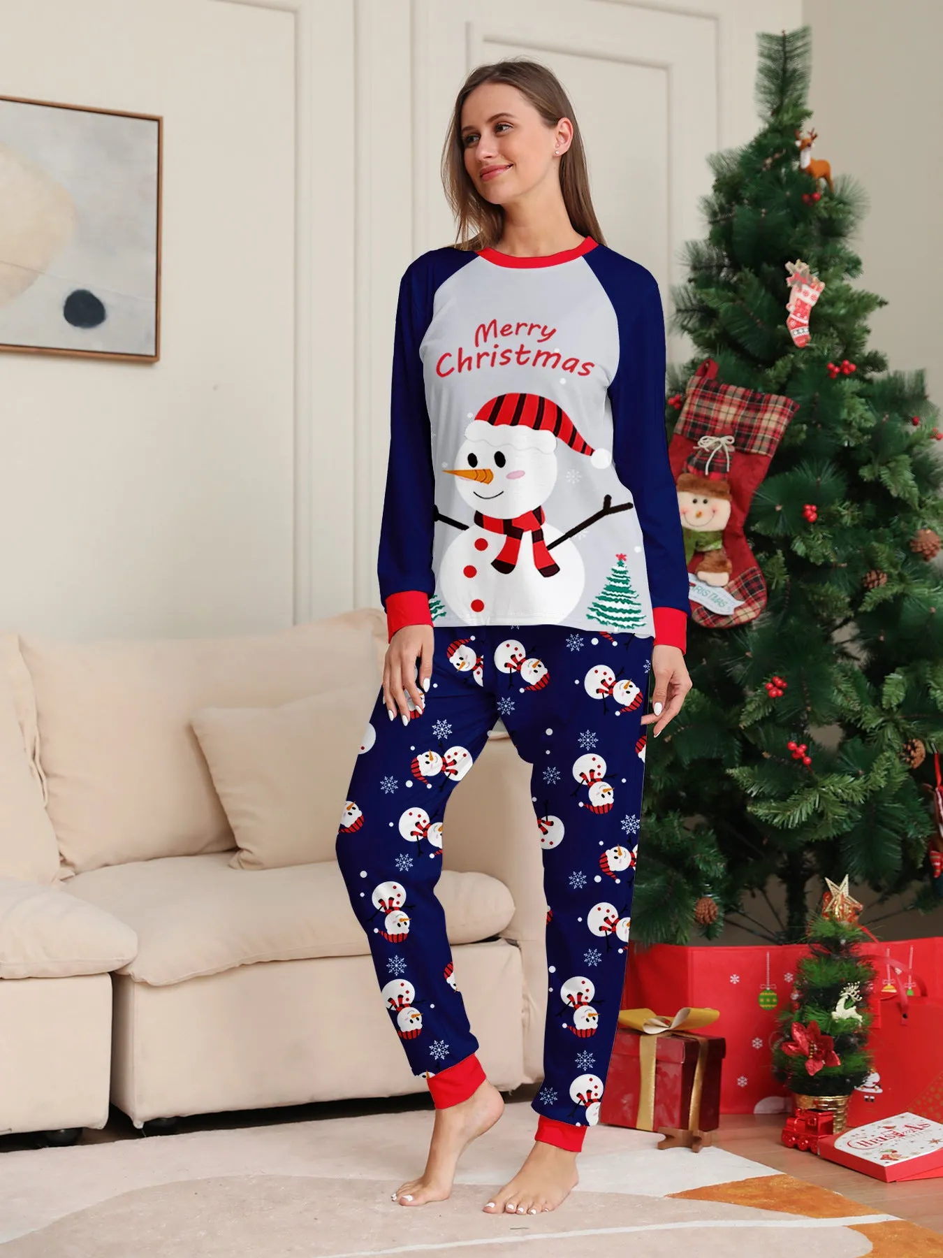 Family Parent-Child White Snowman Christmas Pajamas Set