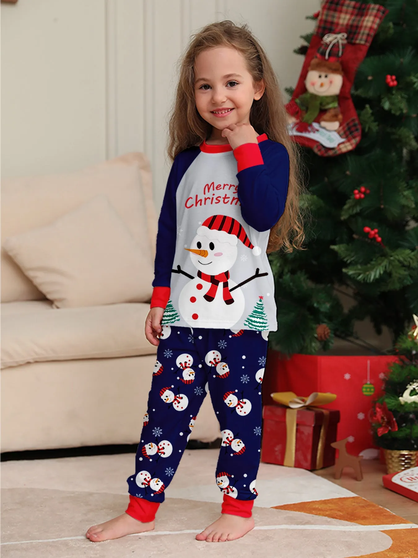 Family Parent-Child White Snowman Christmas Pajamas Set