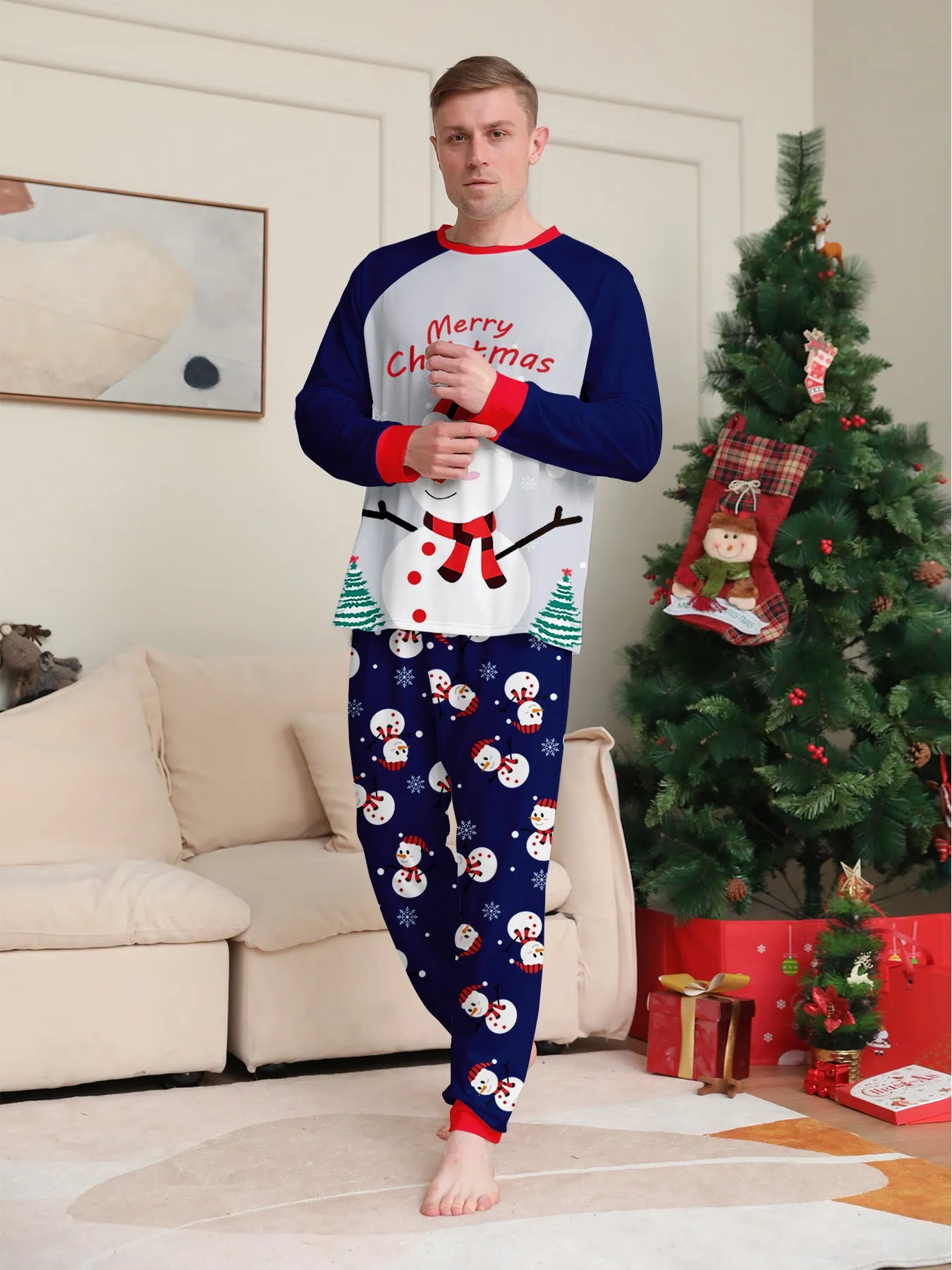 Family Parent-Child White Snowman Christmas Pajamas Set