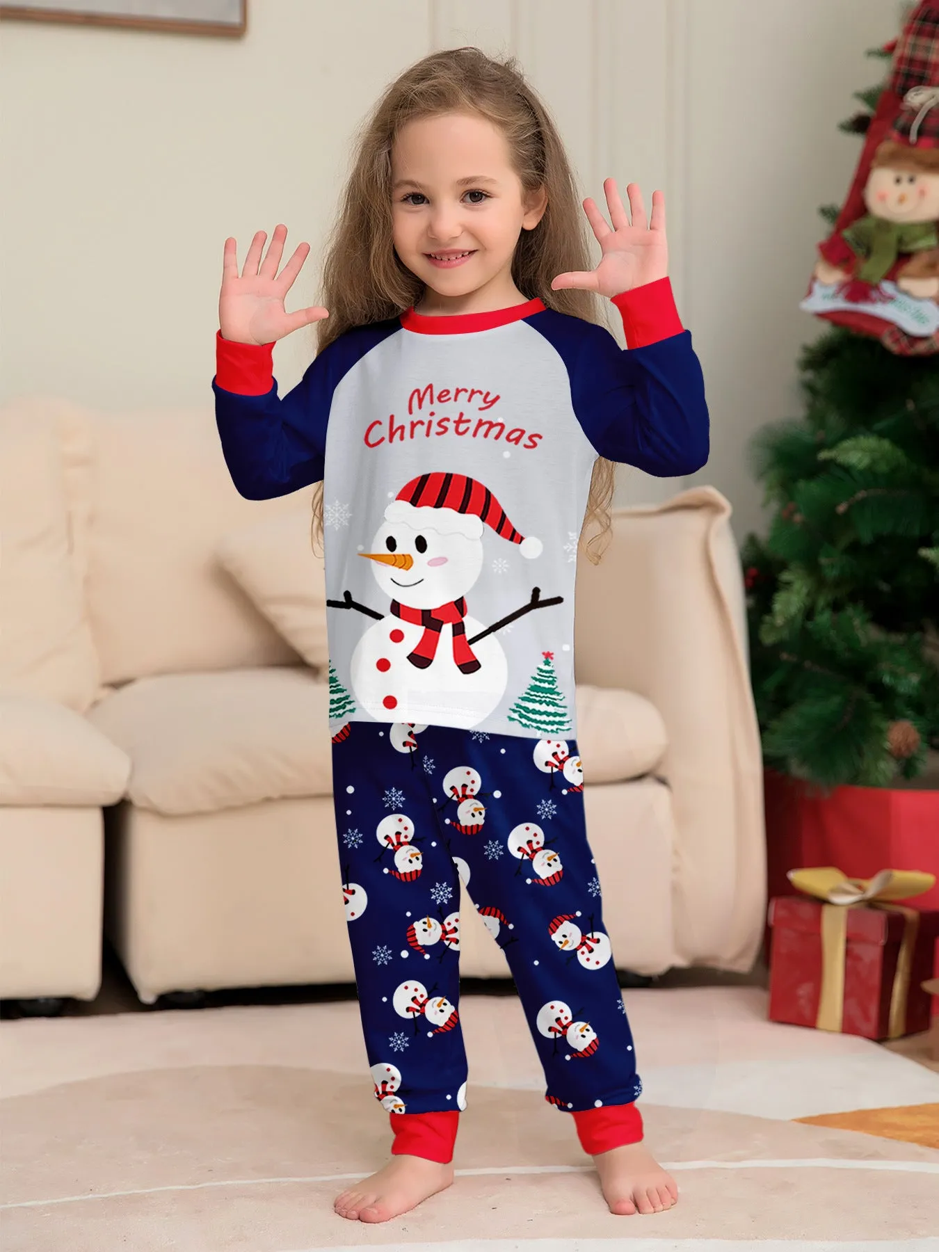 Family Parent-Child White Snowman Christmas Pajamas Set