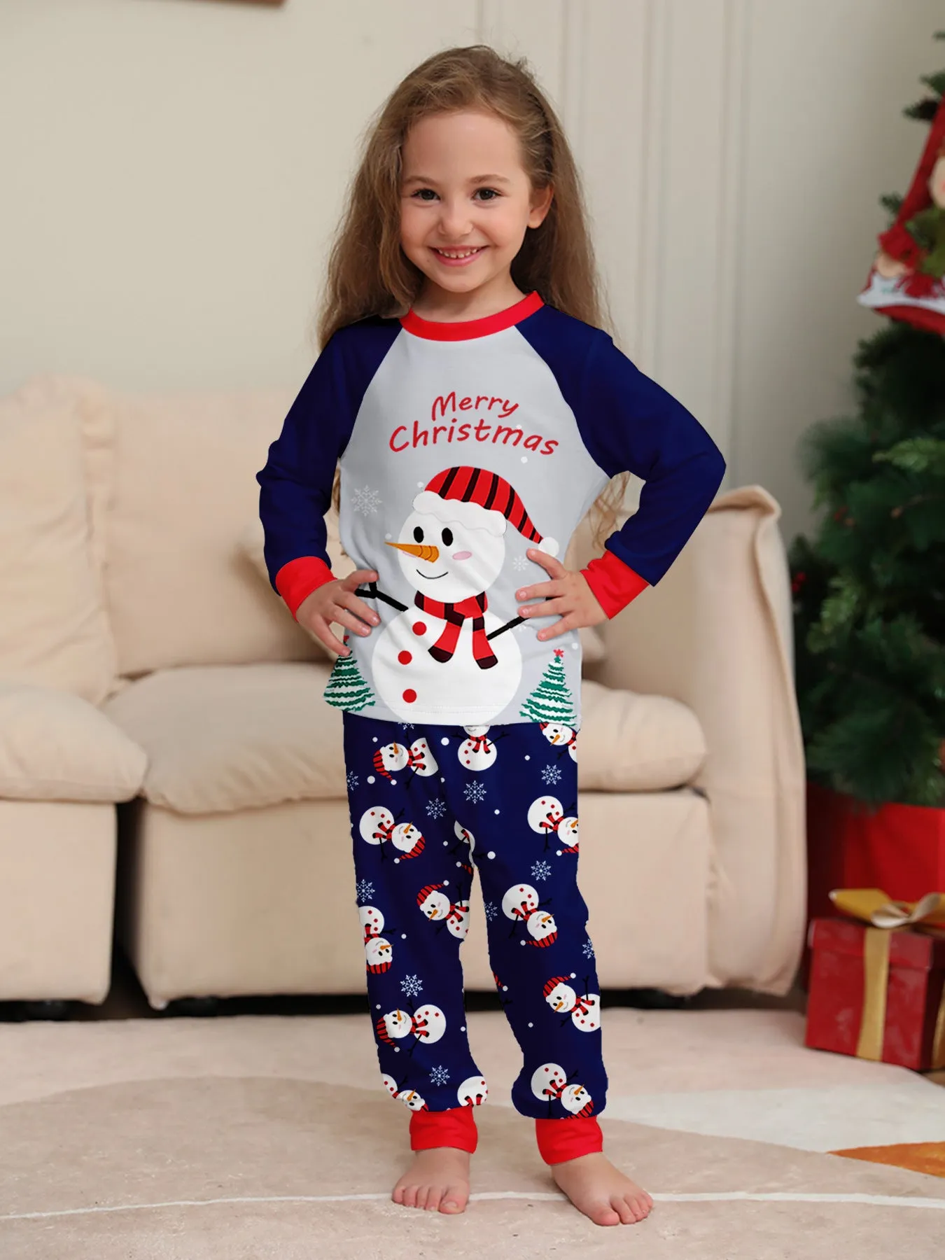 Family Parent-Child White Snowman Christmas Pajamas Set