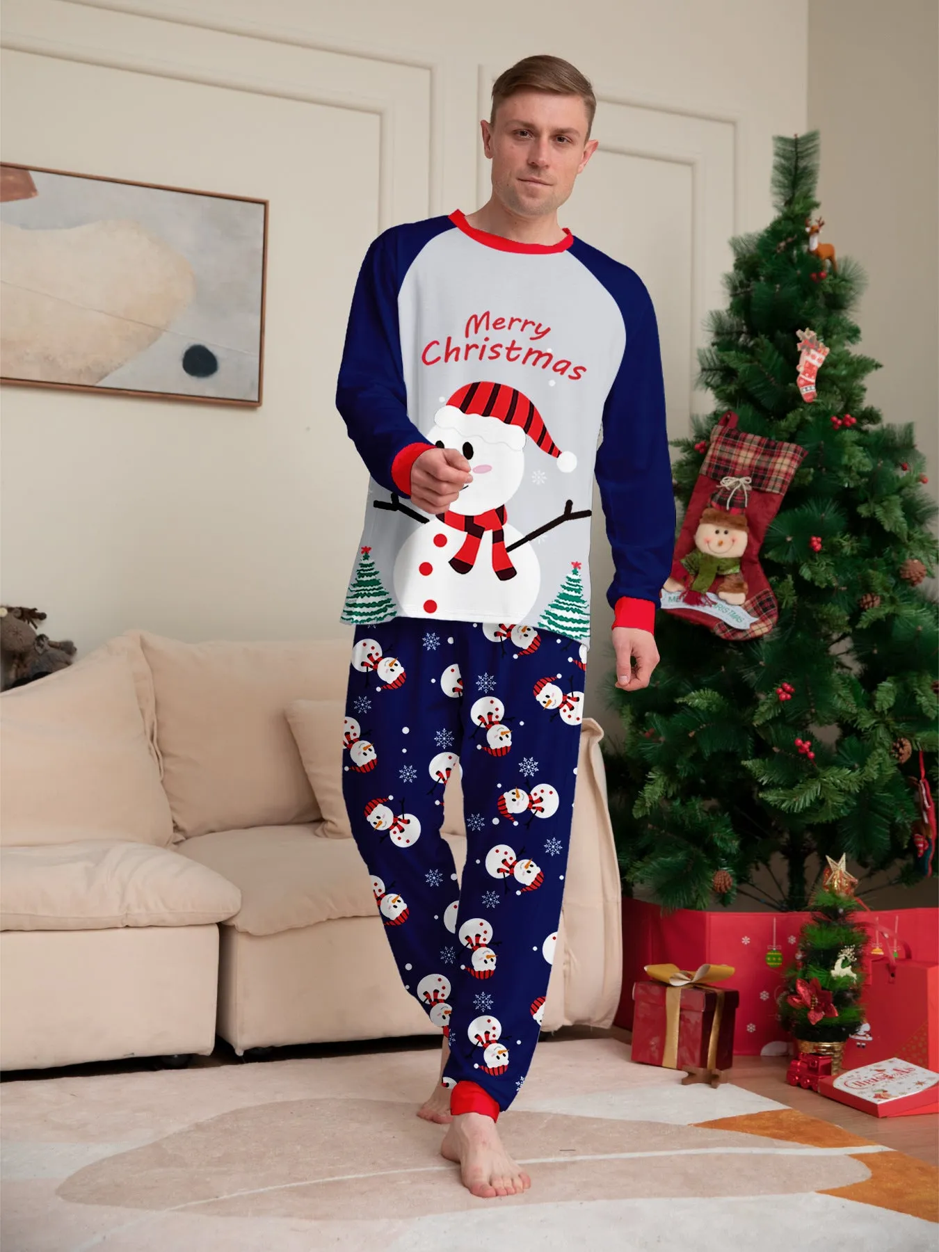 Family Parent-Child White Snowman Christmas Pajamas Set