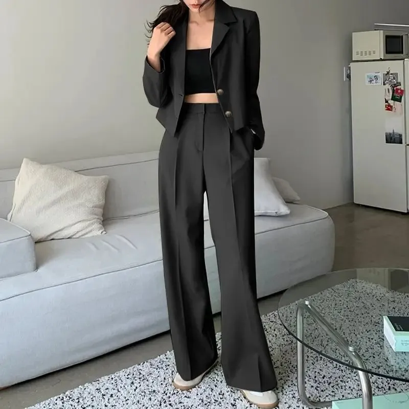 Fashion Blazer Suits Women Elegant Long Sleeve Tops Wide Leg Pants Sets 2PCS ZANZEA Casual Solid Work Matching Sets Outifits