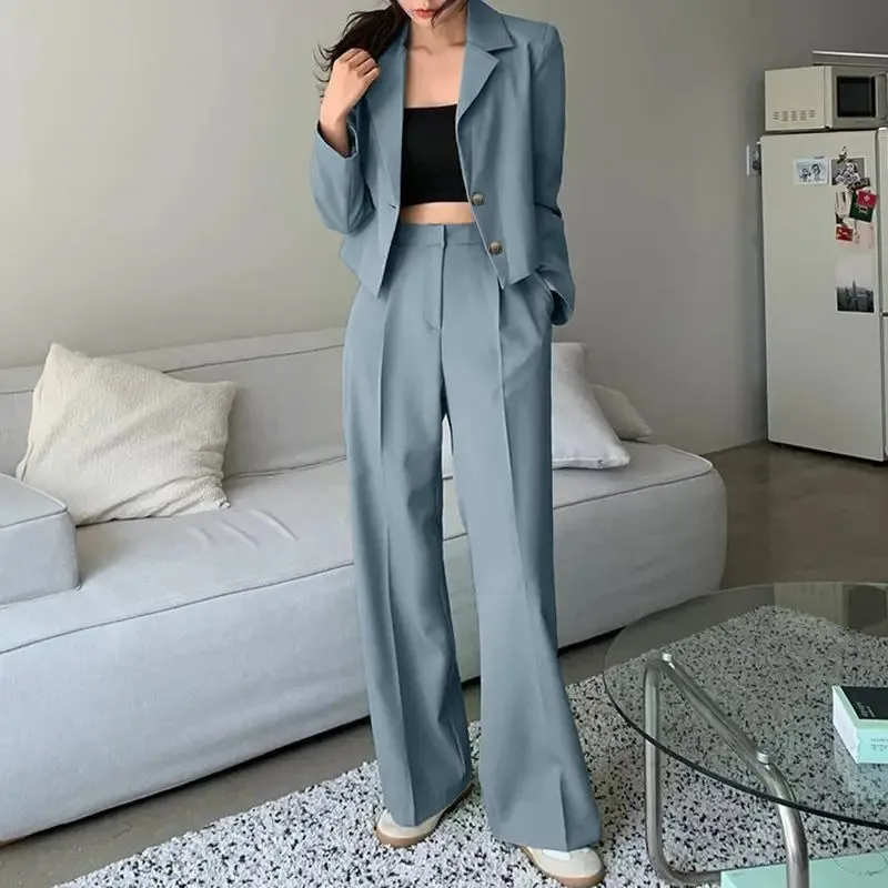 Fashion Blazer Suits Women Elegant Long Sleeve Tops Wide Leg Pants Sets 2PCS ZANZEA Casual Solid Work Matching Sets Outifits