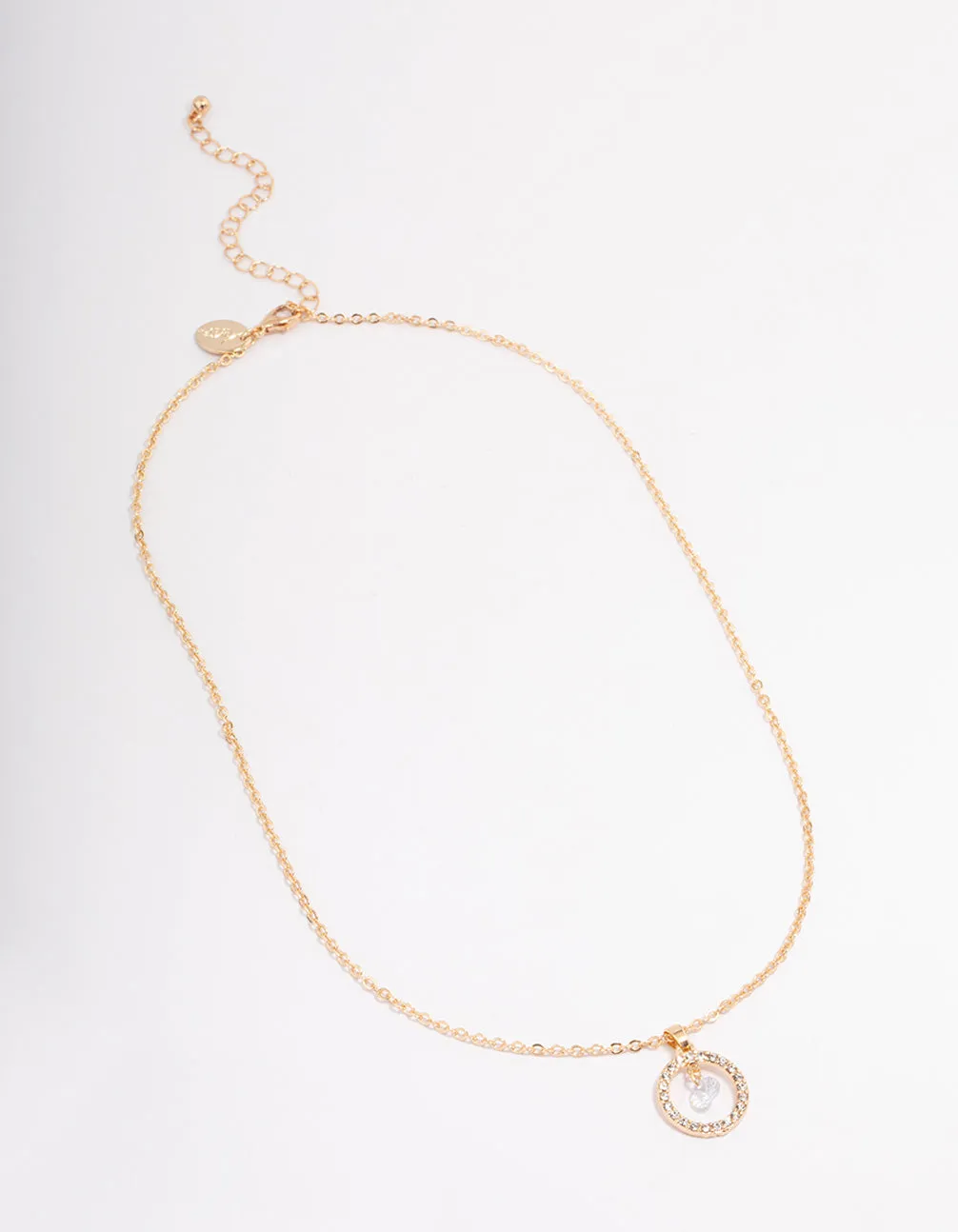 Gold Double Chain Circle Diamante Necklace