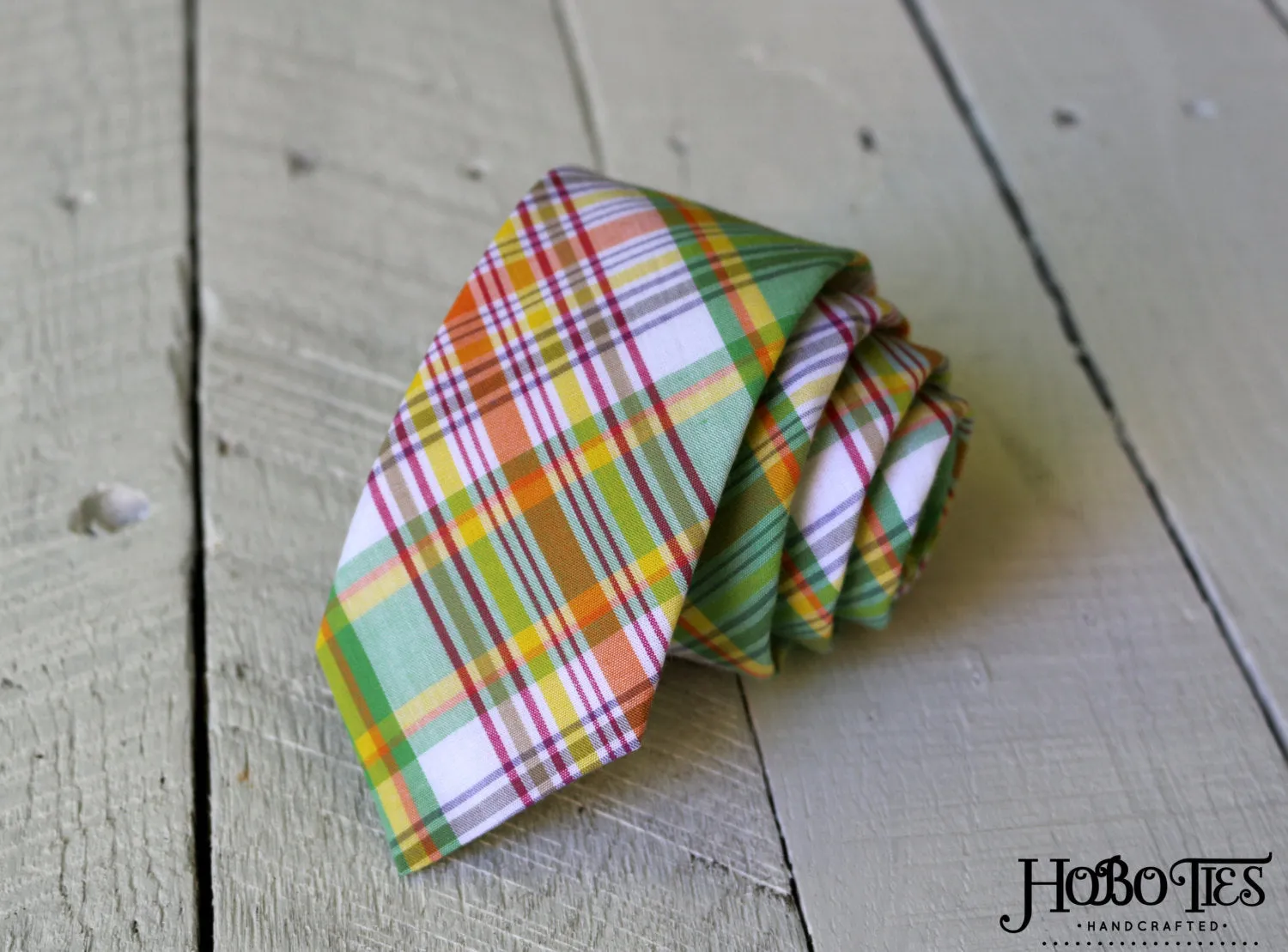 Green and Orange Plaid Necktie