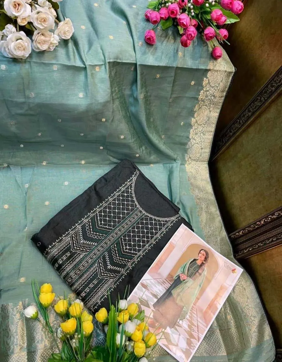 Green Unstitched Cotton Suit Dress Material with Dupatta