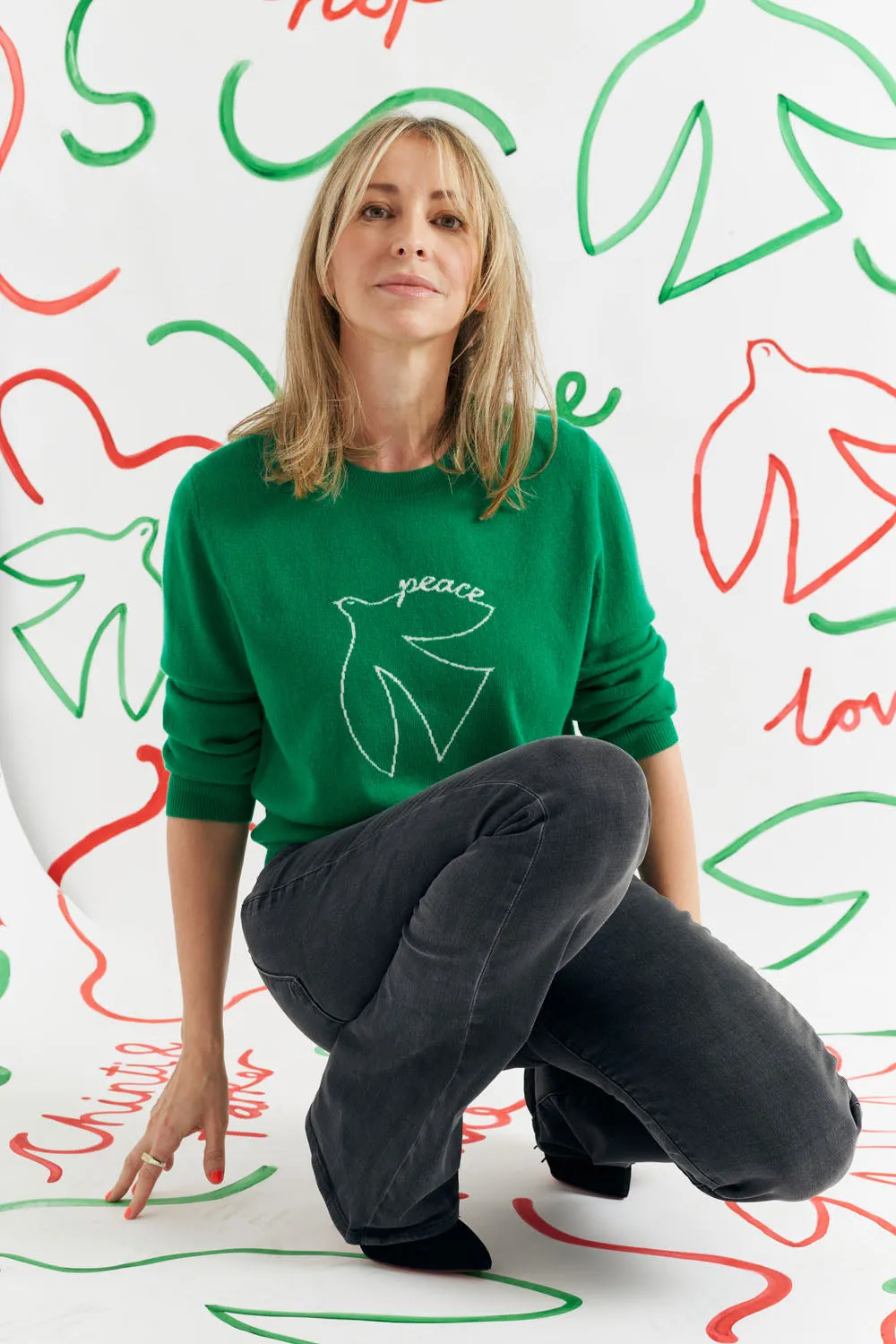 Green Wool-Cashmere Peace Sweater