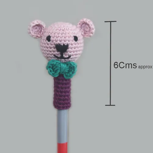 Handcrafted Amigurumi Pencil Topper Bear Random Color ( Set of 6)