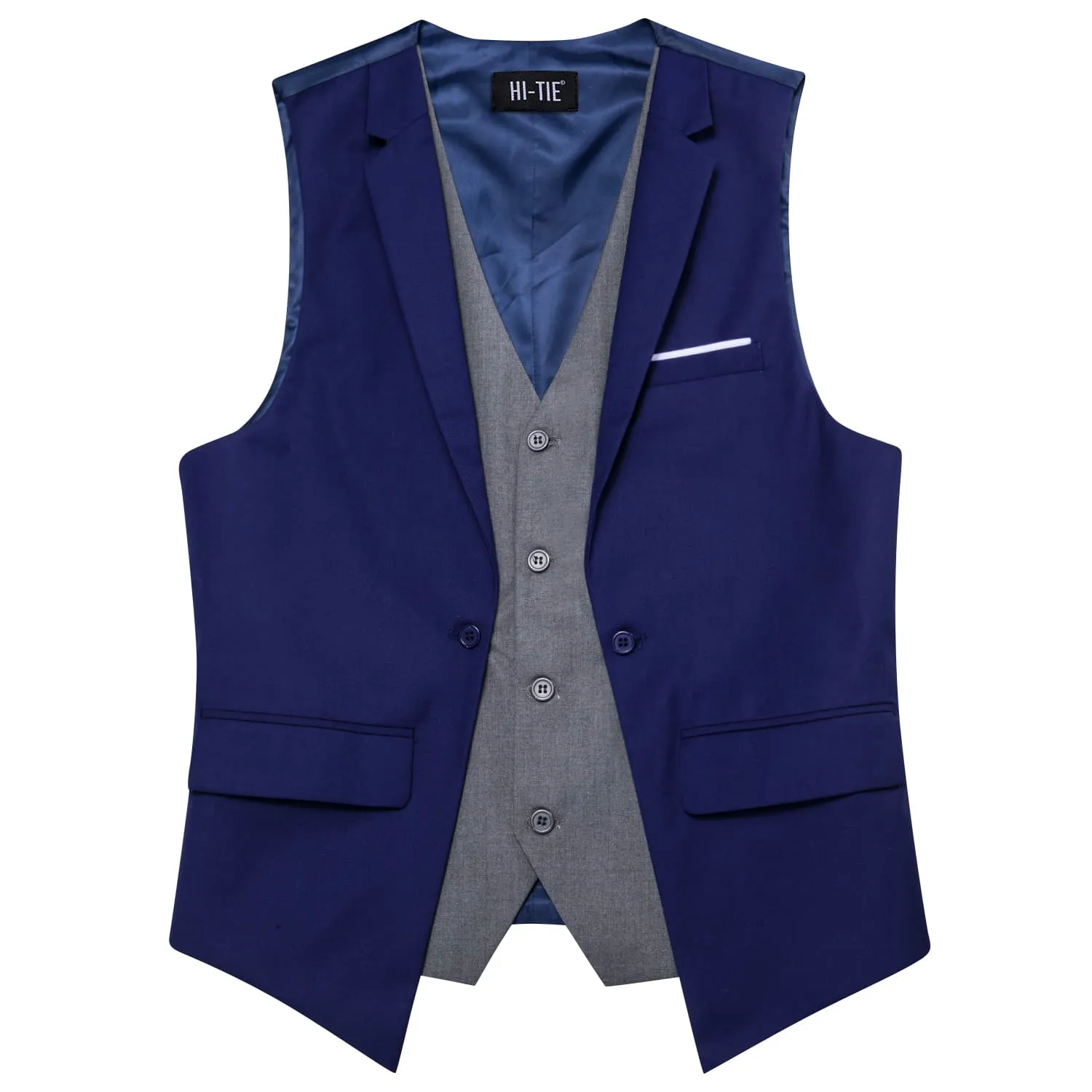 Hi-Tie Suit Vest Layered Waistcoat Navy Blue Gray Vests for Wedding