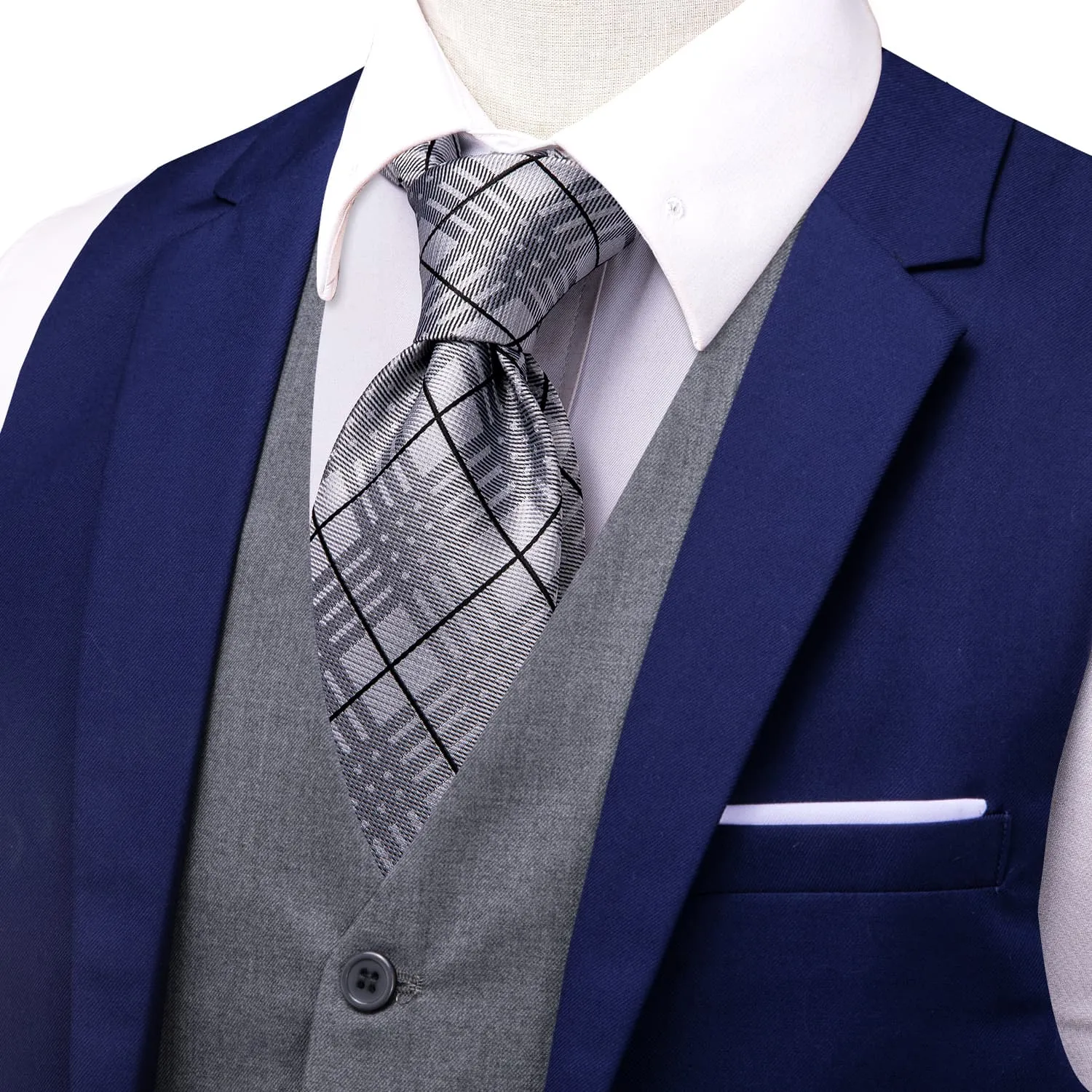 Hi-Tie Suit Vest Layered Waistcoat Navy Blue Gray Vests for Wedding