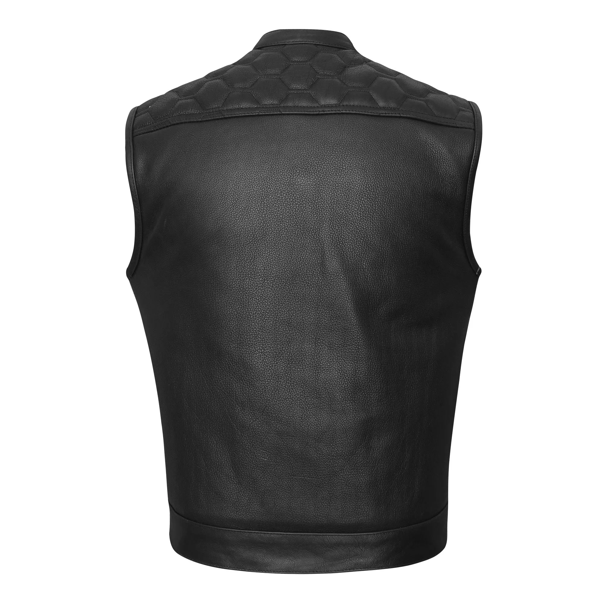 HMM914P High Mileage Men's Zipper and Snap Closure Leather Club Vest with padding Quick Access with American Flag Liner