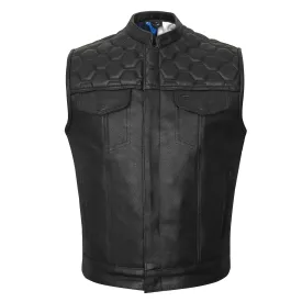 HMM914P High Mileage Men's Zipper and Snap Closure Leather Club Vest with padding Quick Access with American Flag Liner