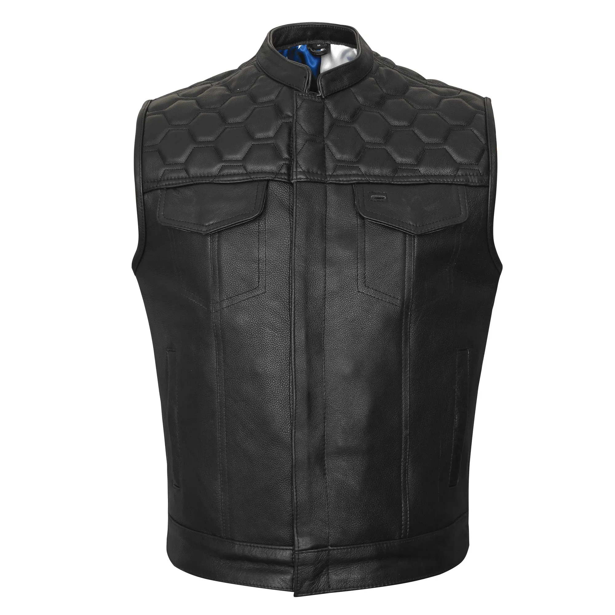 HMM914P High Mileage Men's Zipper and Snap Closure Leather Club Vest with padding Quick Access with American Flag Liner