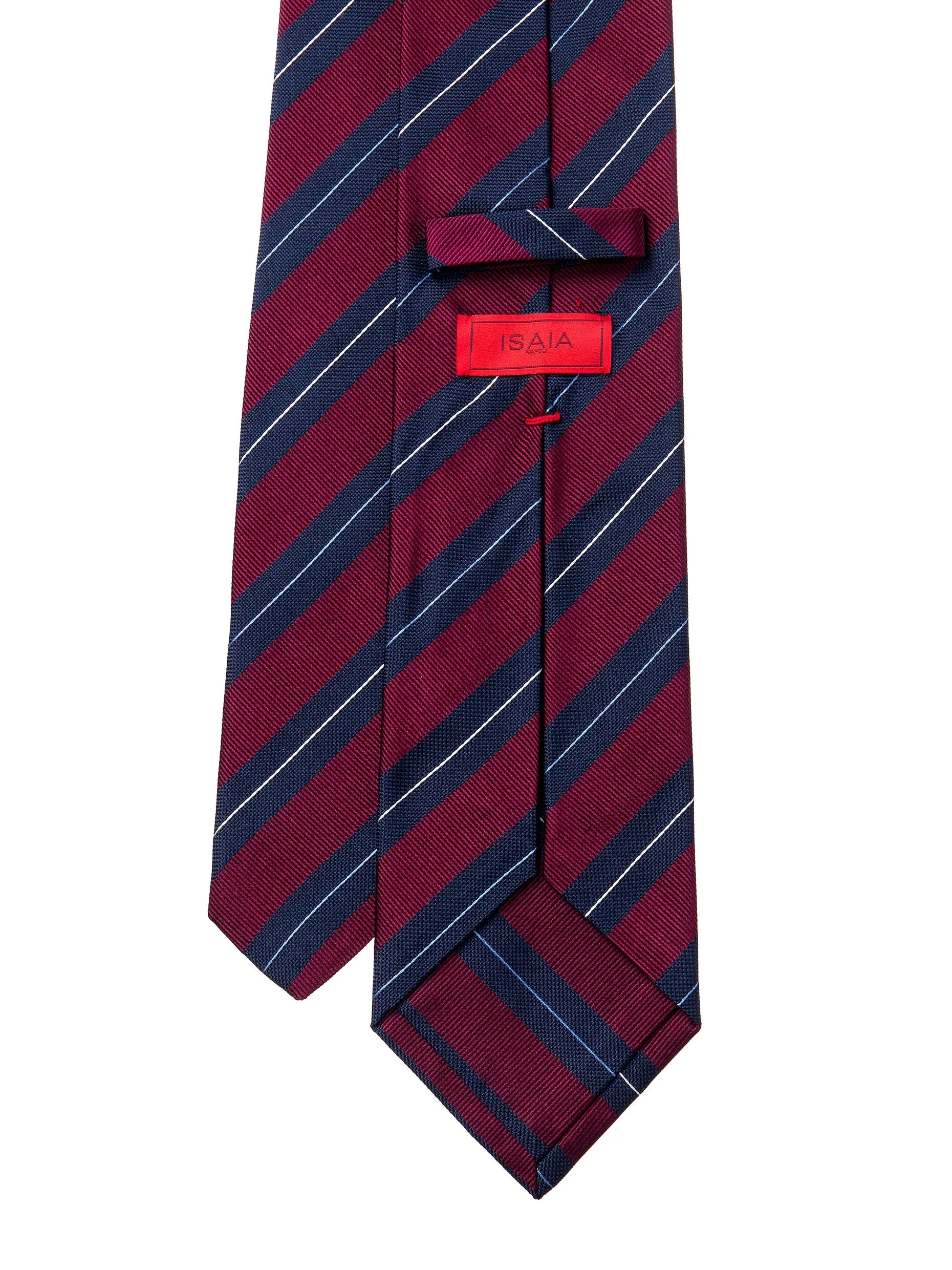 ISAIA Burgundy With Navy Blue Striped Tie