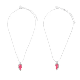 Kids Pink Enamel Best Friend Heart Necklace Pack