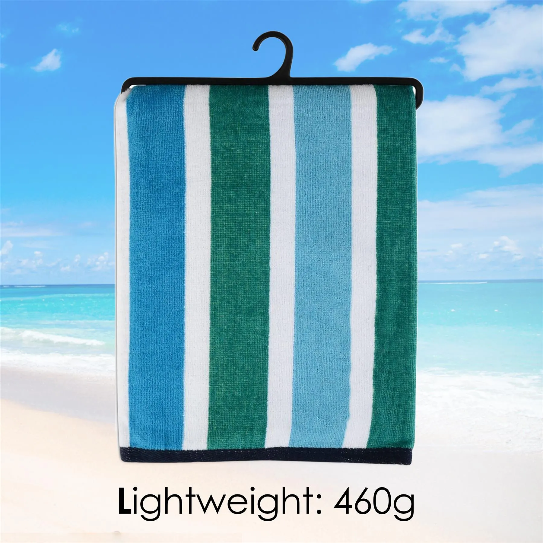 Large Velour Striped Beach Towel (Midnight Oasis)