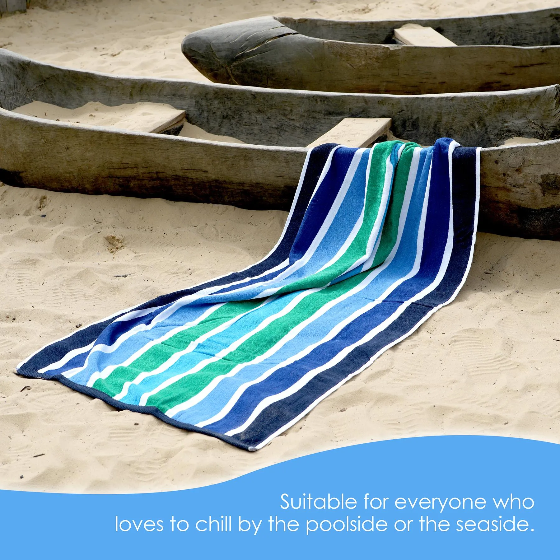 Large Velour Striped Beach Towel (Midnight Oasis)