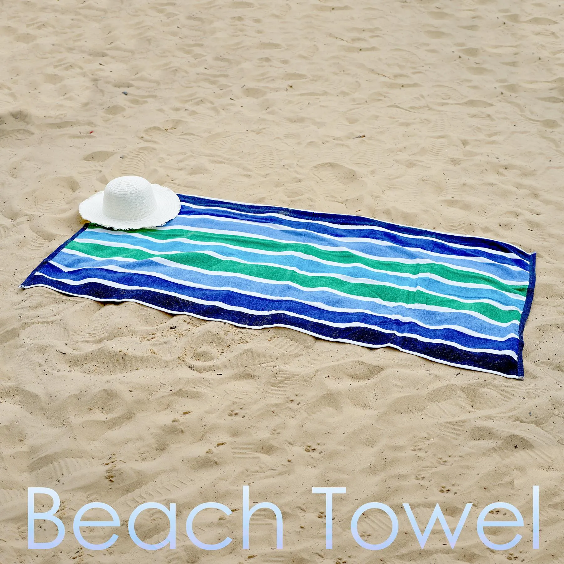 Large Velour Striped Beach Towel (Midnight Oasis)