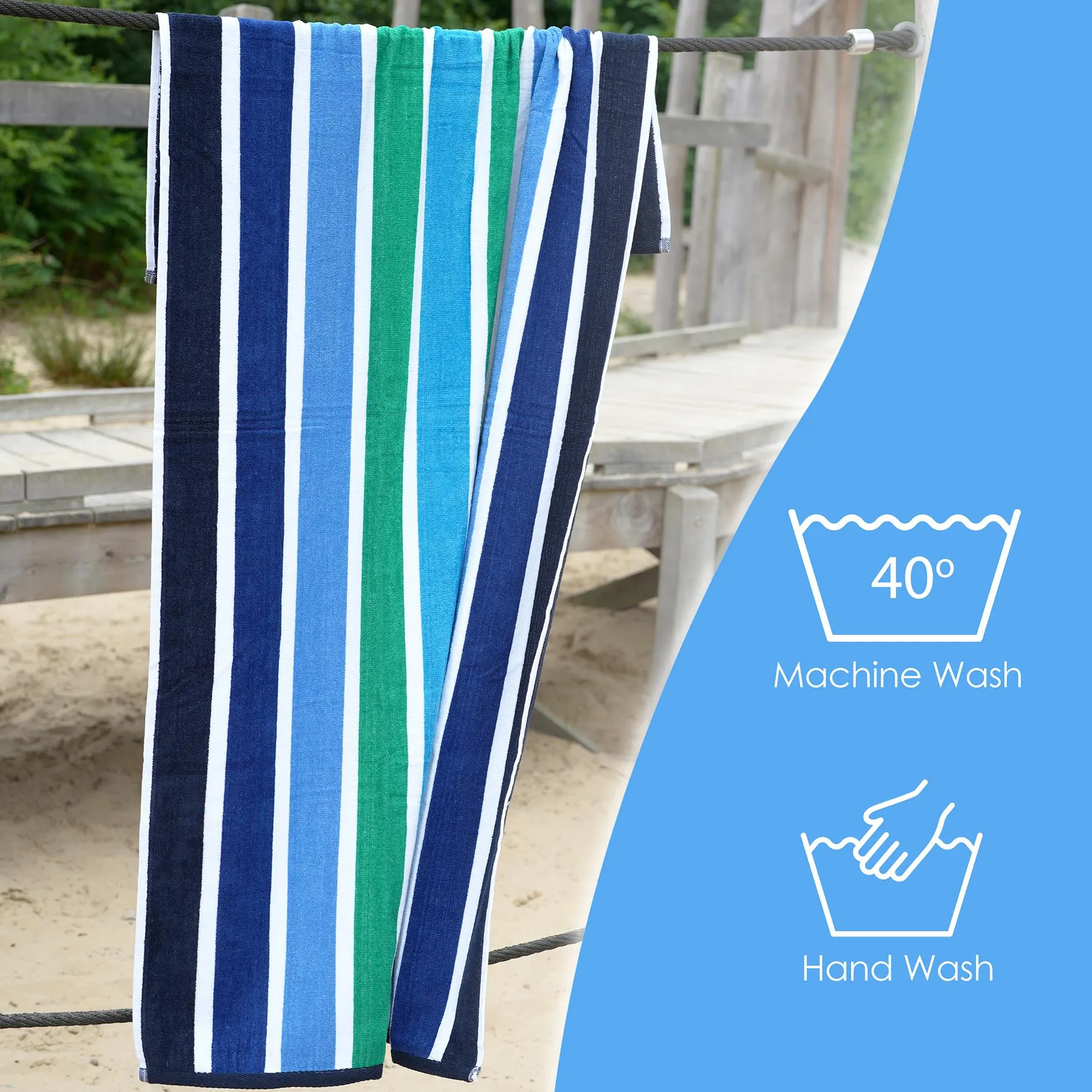 Large Velour Striped Beach Towel (Midnight Oasis)