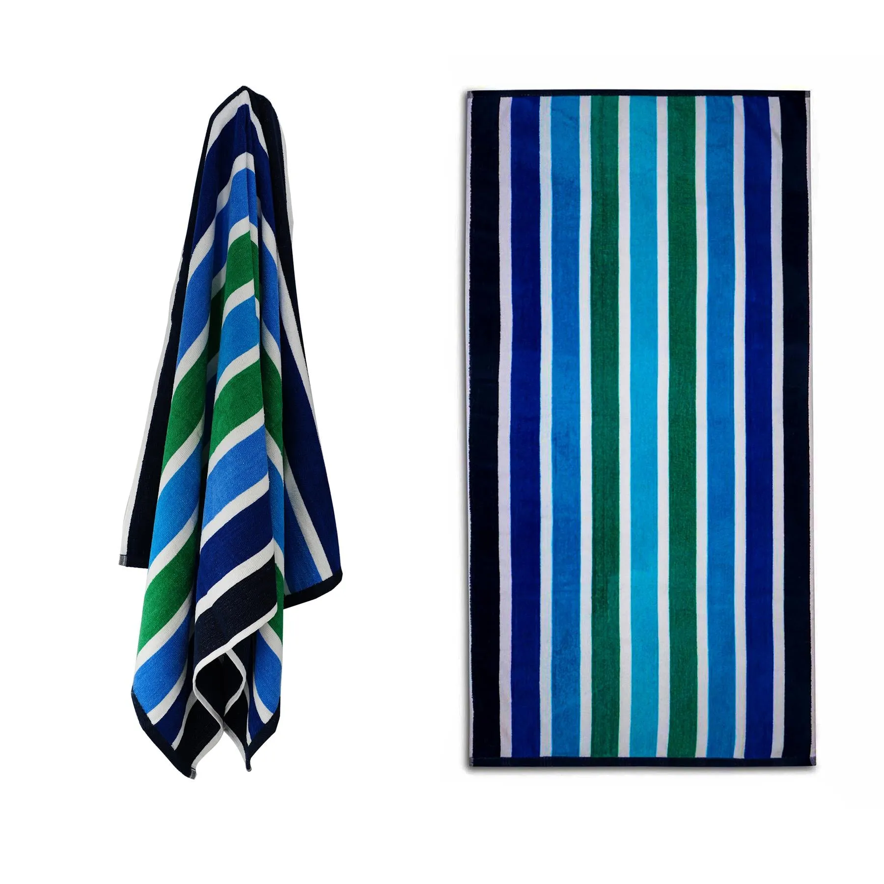 Large Velour Striped Beach Towel (Midnight Oasis)