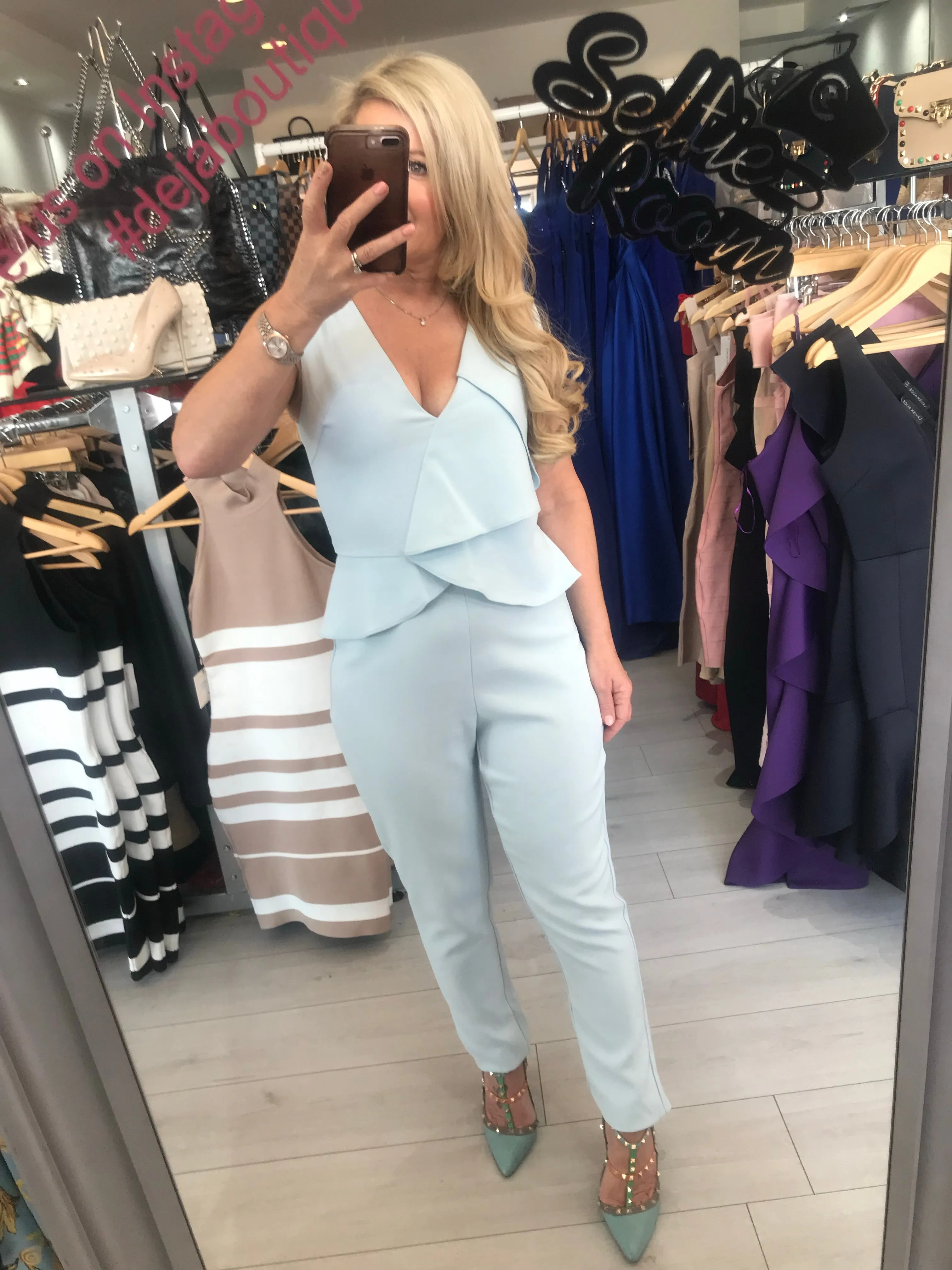 Lavish Alice baby blue peplum jumpsuit