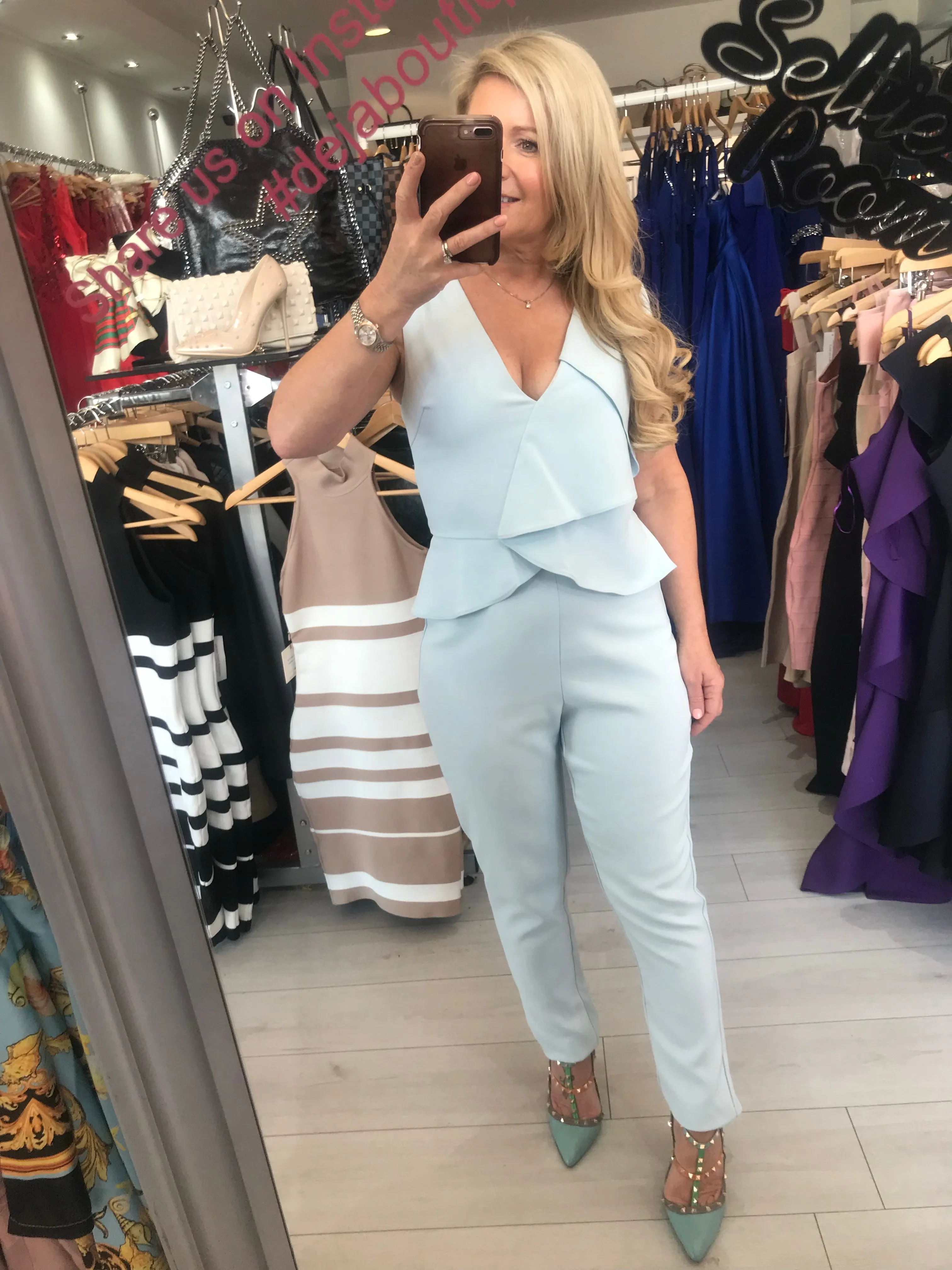 Lavish Alice baby blue peplum jumpsuit