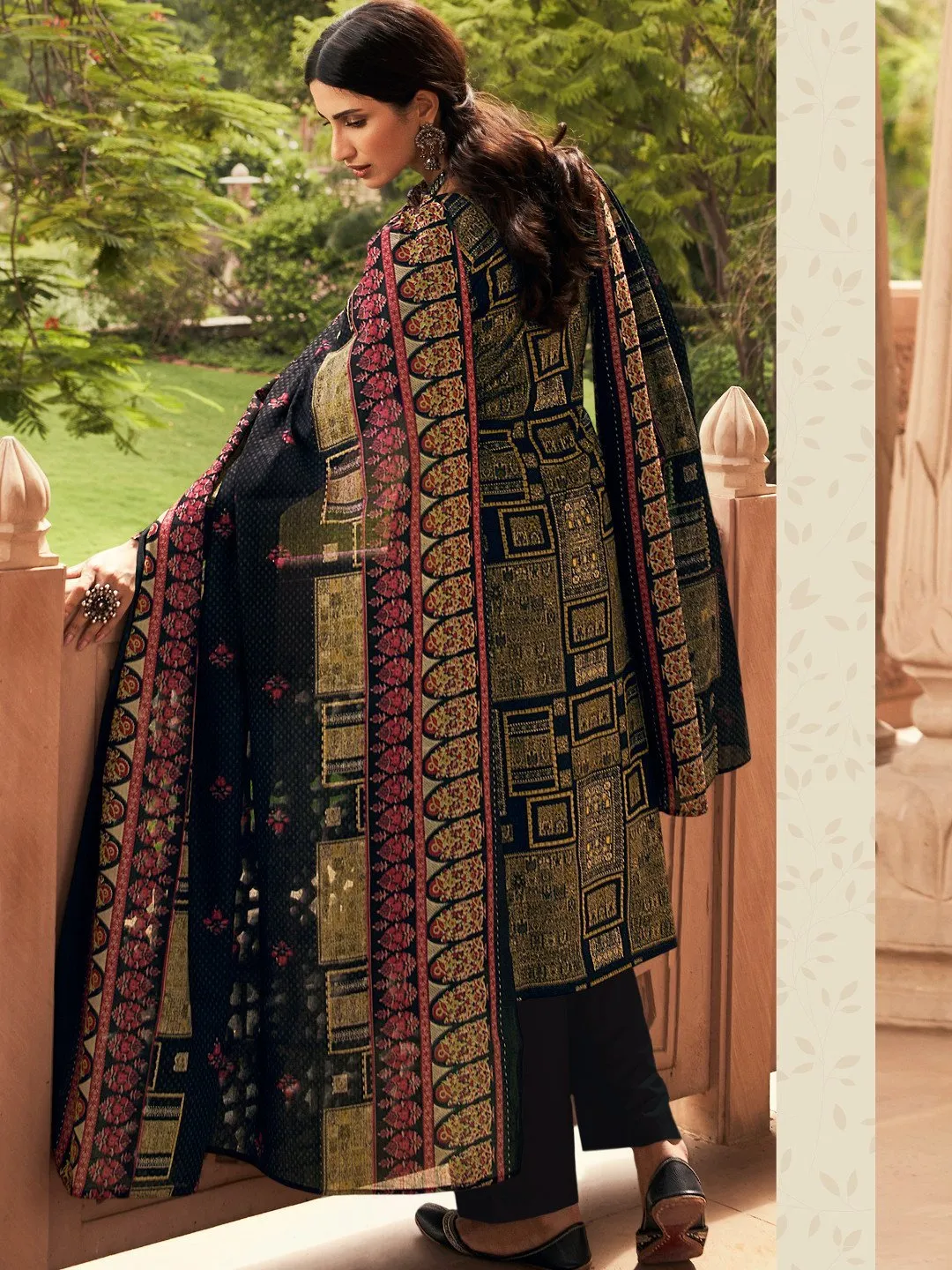 Lawn Cotton Black Unstitched Suit Material with Embroidery