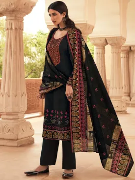 Lawn Cotton Black Unstitched Suit Material with Embroidery