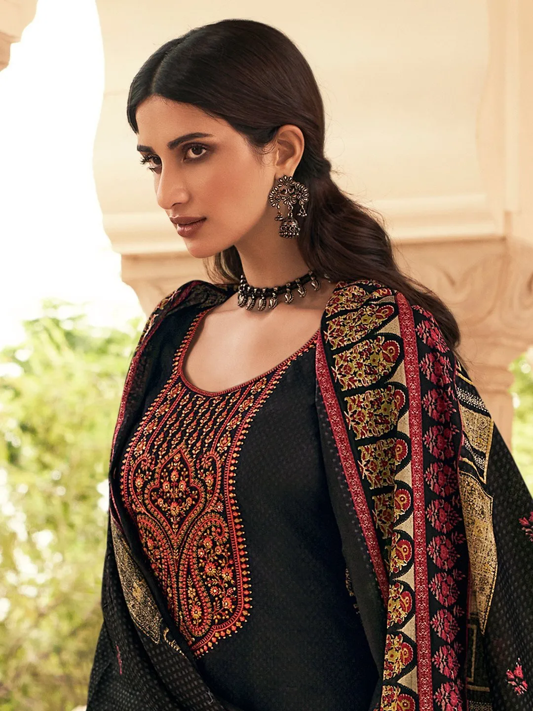 Lawn Cotton Black Unstitched Suit Material with Embroidery