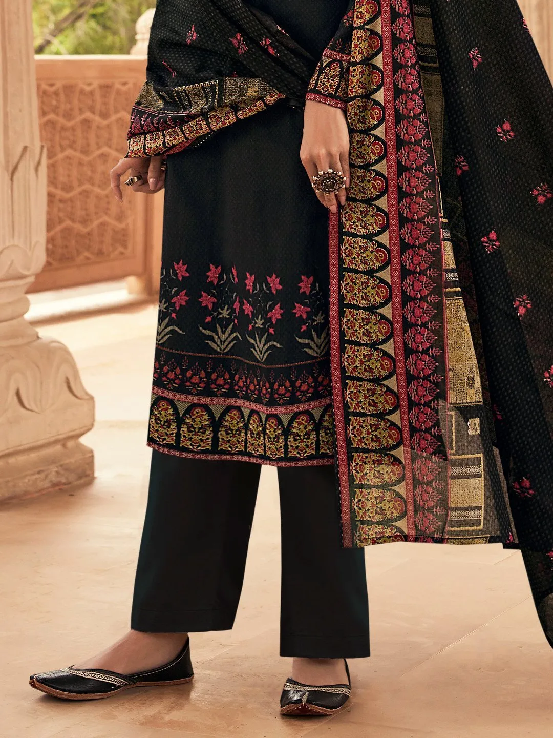 Lawn Cotton Black Unstitched Suit Material with Embroidery