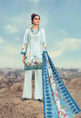 Lawn cotton pakistani style light blue dress material for women