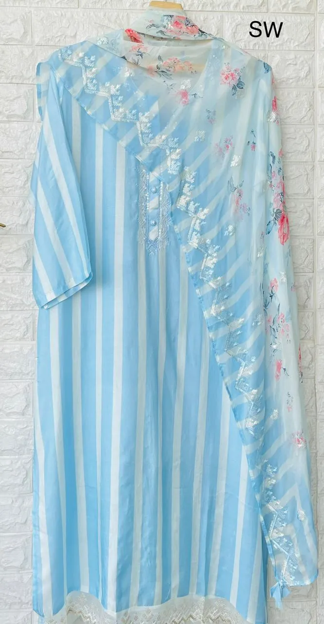 Light Blue Muslin semi stitched suit