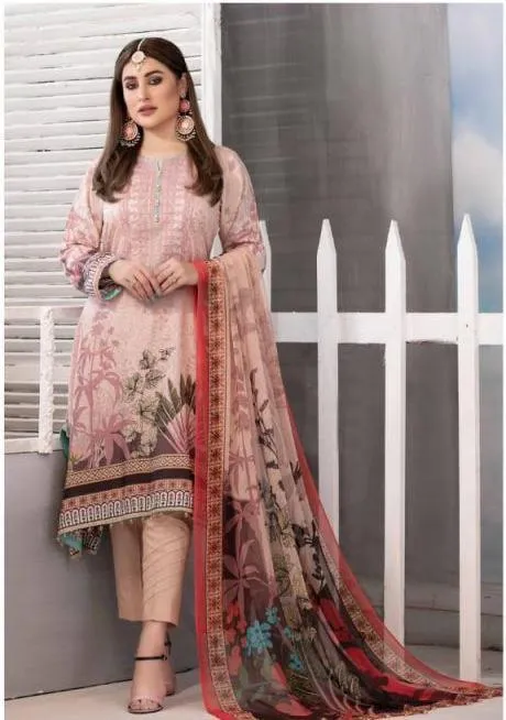 Light Brown Pakistani Jam Satin Cotton Dress Material