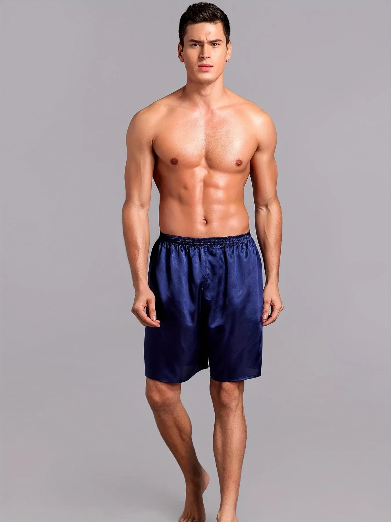 Mens Loose Fit Comfortable Thin Ice Silk Shorts - Soft Polyester Solid Color Casual Pajamas for Summer and All Seasons - Non-Stretch Woven Fabric, Regular Fit, Sheer-Free Design