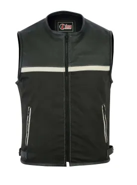 Mens Motorcycle Leather Codura Textile Motorbike Vest Black Light Beige