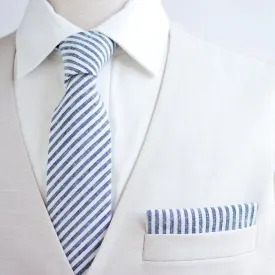 Men's Necktie / Navy Linen Stripe