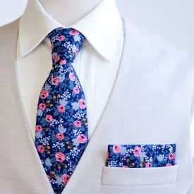 Men's Necktie / Rosa In Navy