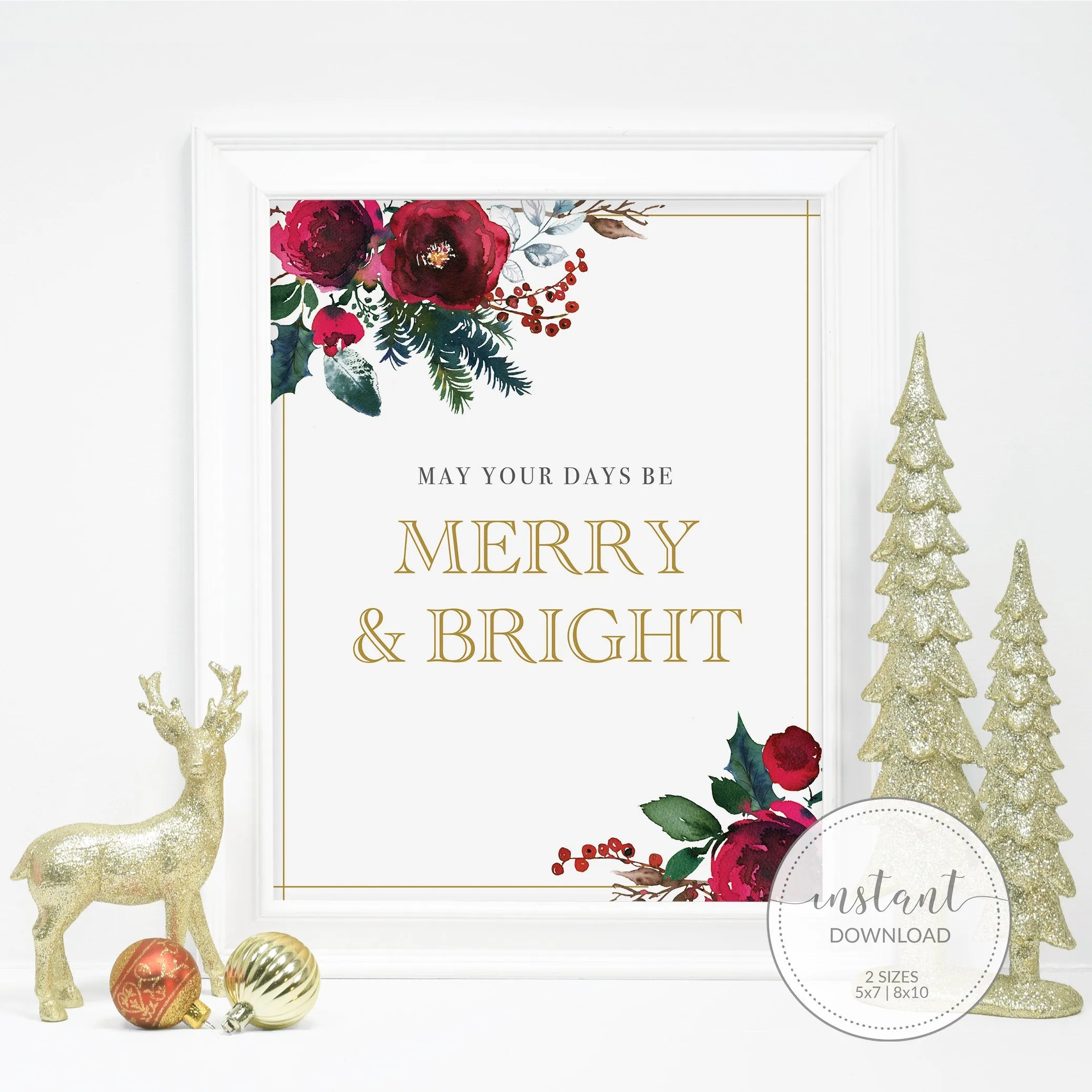 Merry and Bright Sign Printable, Winter Party Printable, INSTANT DOWNLOAD - CG100