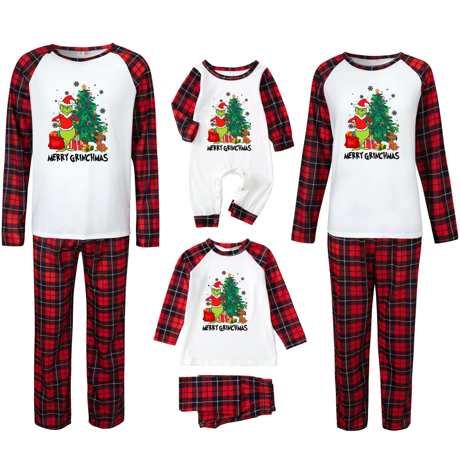 Merry Grinchmas classic plaid family cotton pajamas set