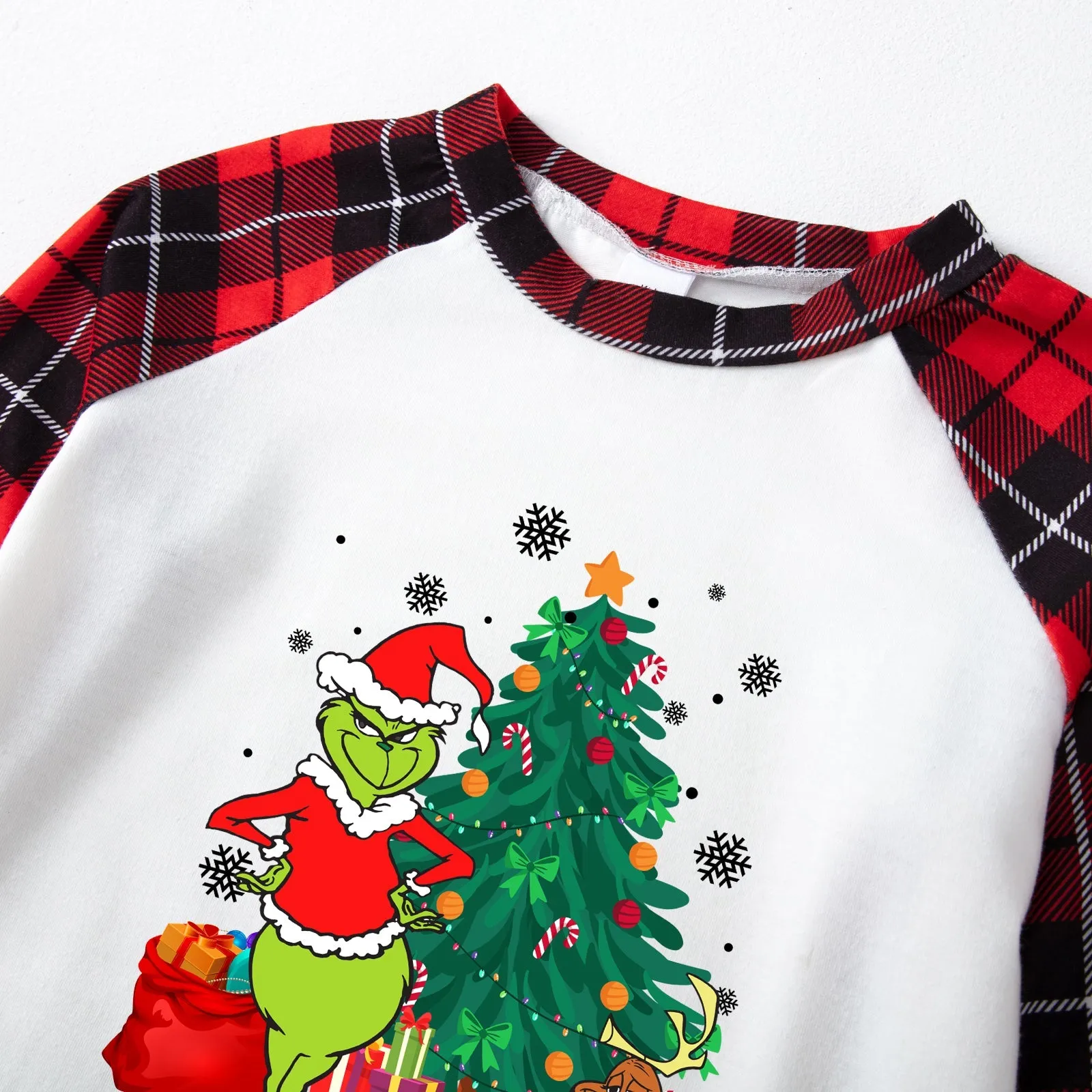 Merry Grinchmas classic plaid family cotton pajamas set