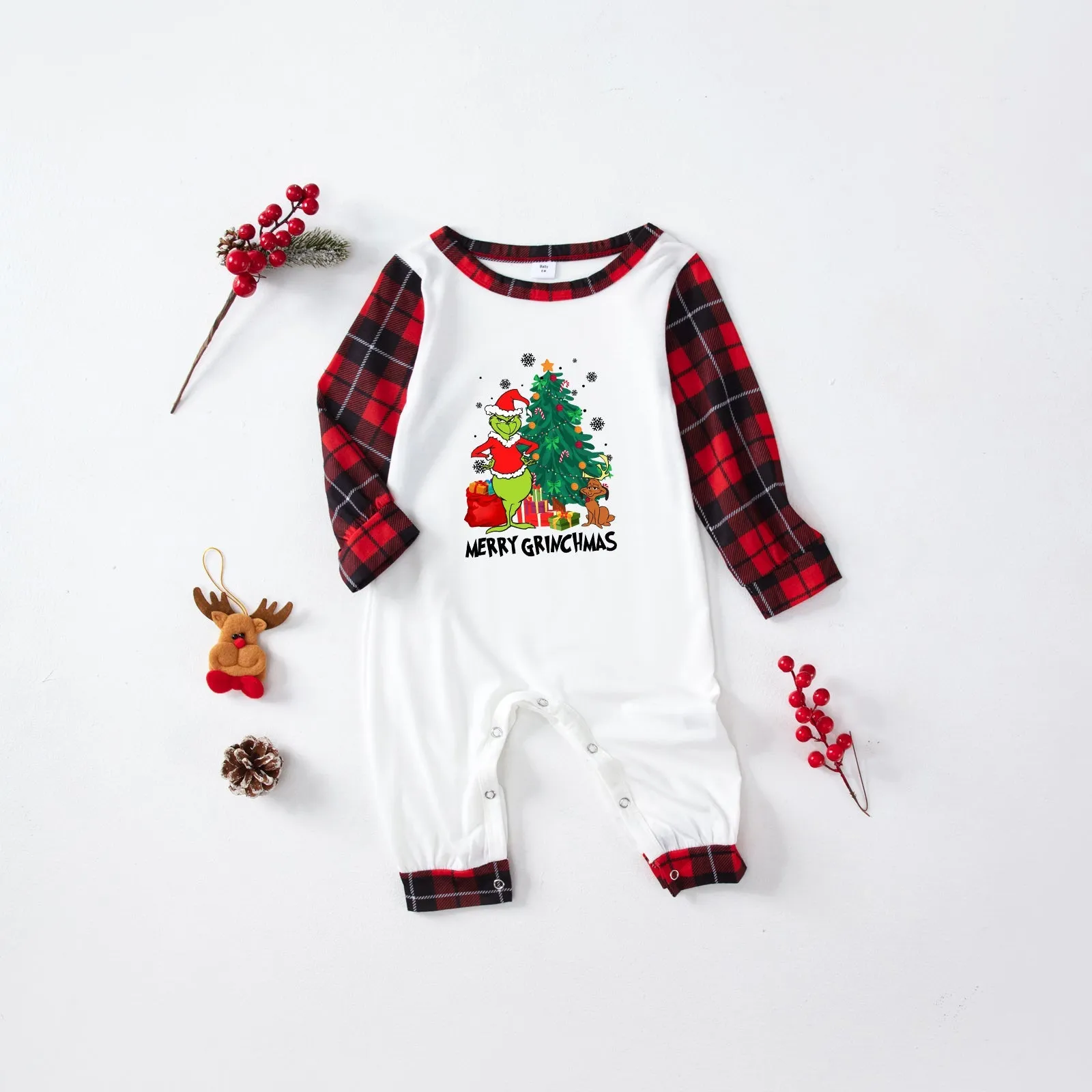 Merry Grinchmas classic plaid family cotton pajamas set