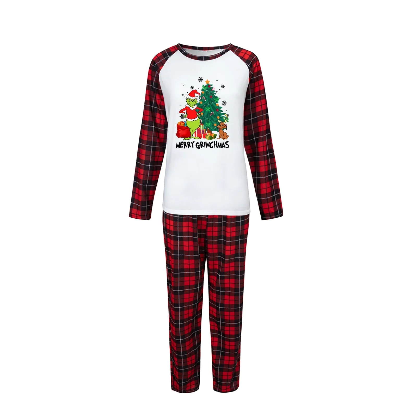 Merry Grinchmas classic plaid family cotton pajamas set