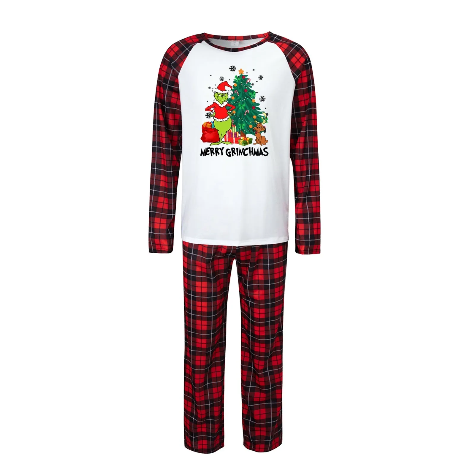 Merry Grinchmas classic plaid family cotton pajamas set