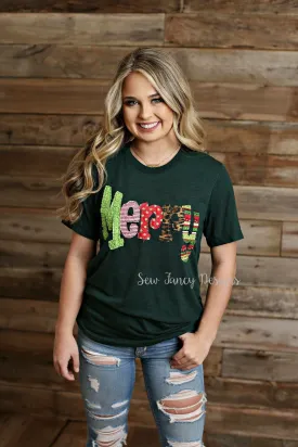 Merry Shirt, Christmas Shirt, Raggy Fabric Merry Shirt