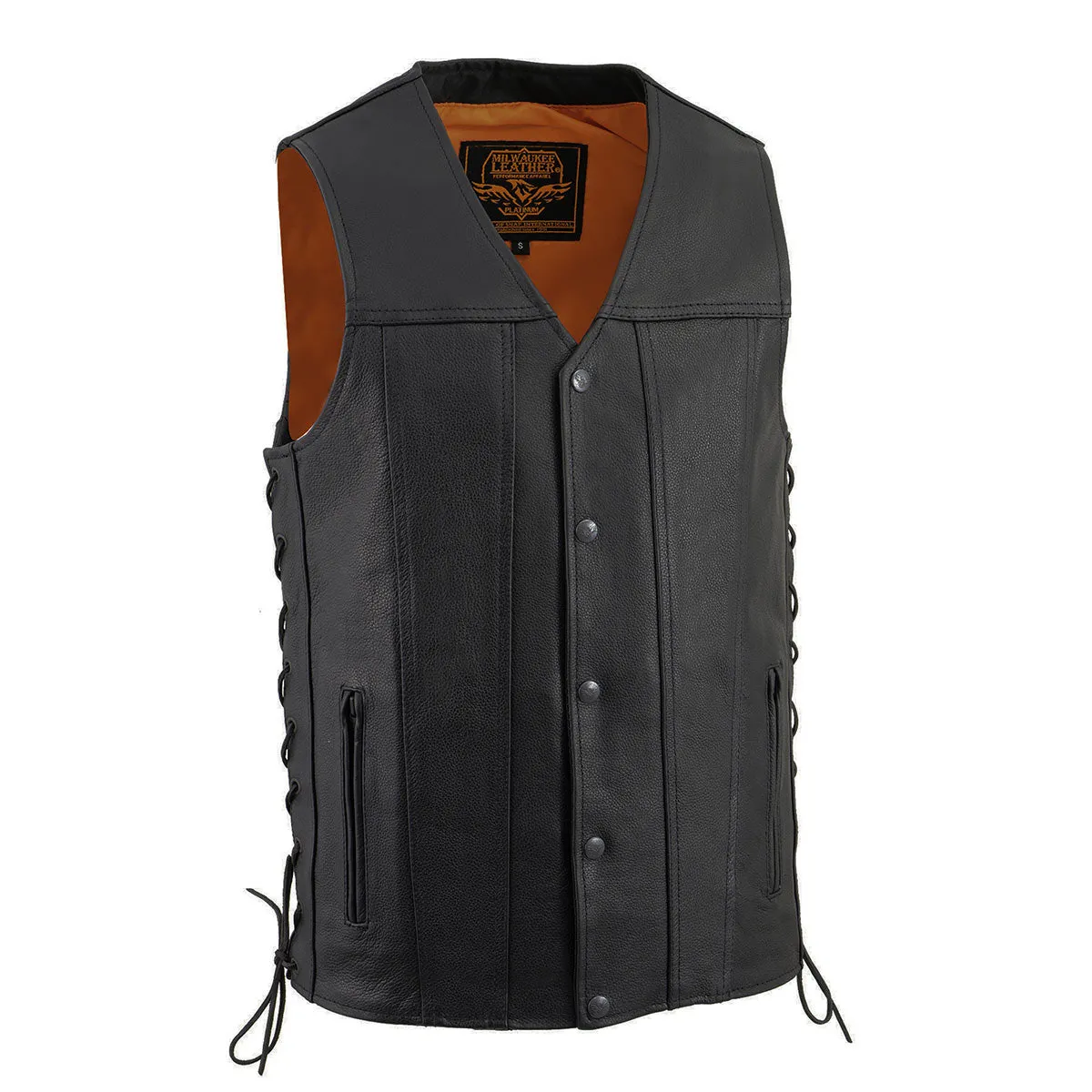 Milwaukee Leather MLM3520 Men's Black Leather Vest - Classic V-Neck