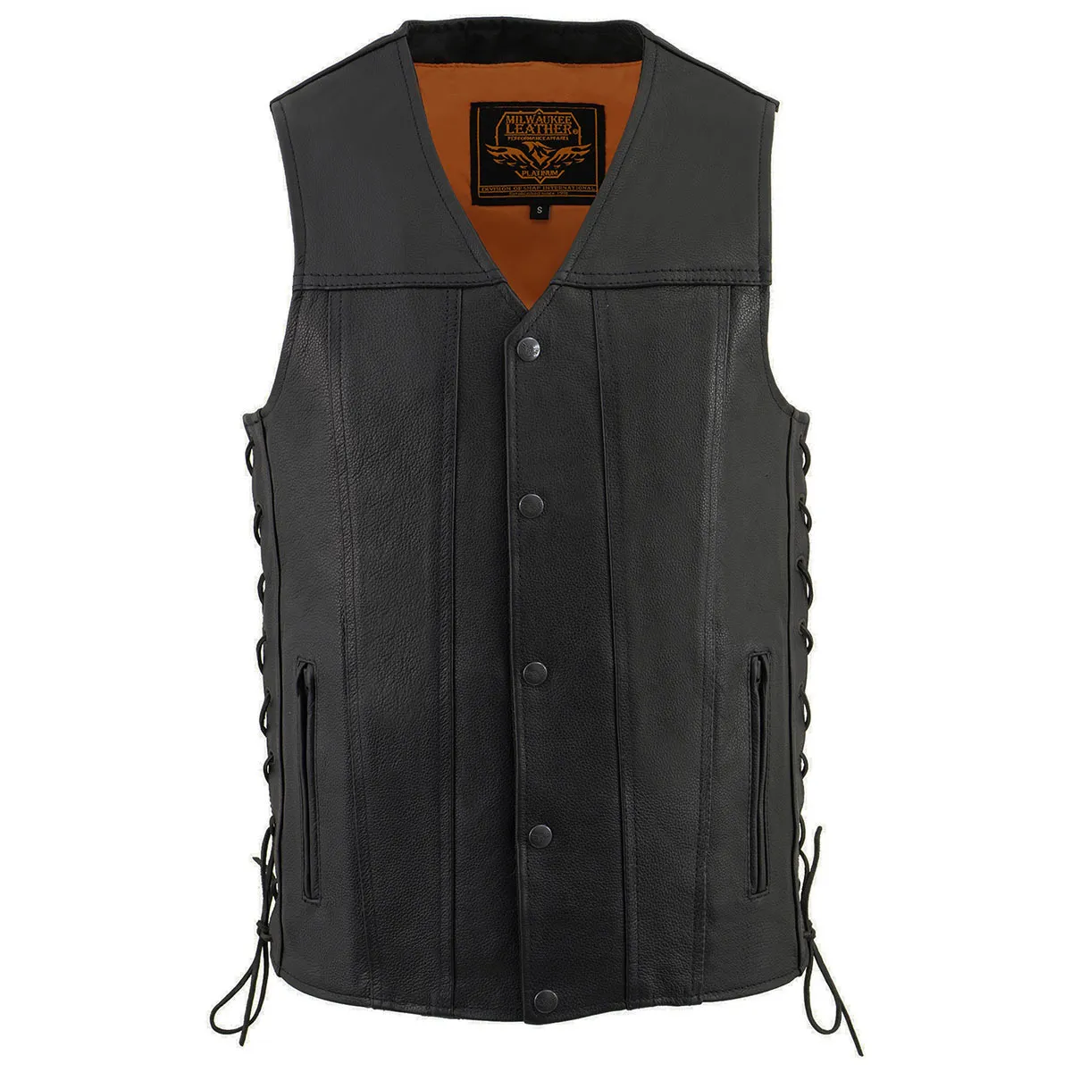 Milwaukee Leather MLM3520 Men's Black Leather Vest - Classic V-Neck