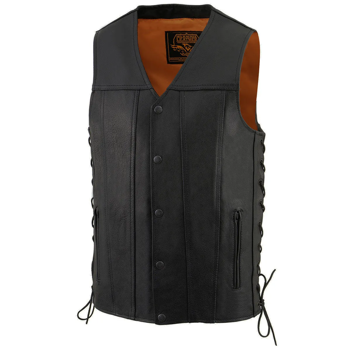 Milwaukee Leather MLM3520 Men's Black Leather Vest - Classic V-Neck